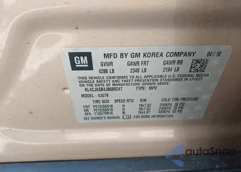 2018 Buick Encore Preferred from USA, damaged, VIN KL4CJASB4JB689247